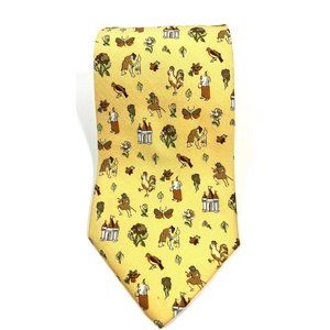 Salvatore Ferragamo Silk Tie Mens Rooster Butterfly Farmer Flower Graphic Italy
